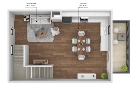 Floor plan for 2 beds, 2 baths, 1101 sqft